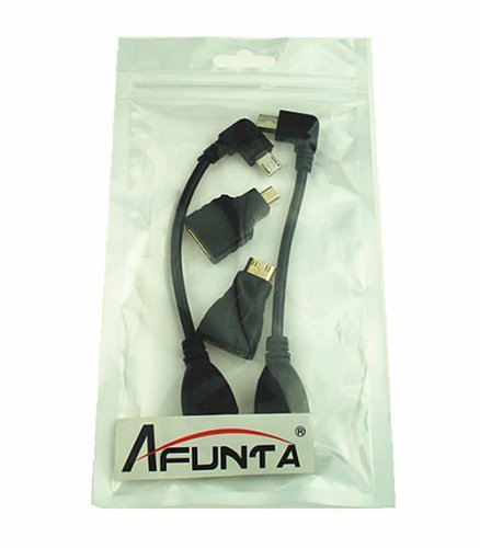 AFUNTA Android Tablet Gadgets Bend angle Micro / Mini USB OTG Cables, Standard HDMI Female to Micro / Mini HDMI Male Adapter (2Bend OTG & 2HDMI)