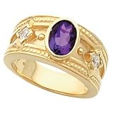 14K White or Yellow Gold Amethyst and Diamond Etruscan Style Ring -- OTHER GEMS AVAILABLE