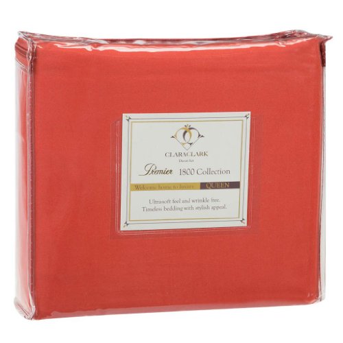Clara Clark 3-Piece Premier 1800 Series Duvet Cover, King, Orange Rust