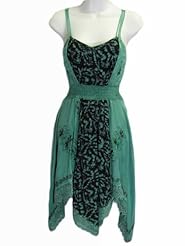 Lace Shirred Embroidered Spaghetti Strap Cotton/Viscose Elasticized   Waistline  Dress