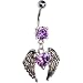 Purple Gem Winged Heart Dangle Belly Ring