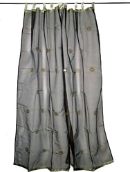 2 Organza Brown Floral Mirror Embroidered Curtains Sheer 92"