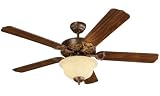 Monte Carlo 5OR52BRD Ornate Elite, 52-Inch 5-Blade Ceiling Fan with Light Kit, British Bronze Motor Finish and American Walnut Blades