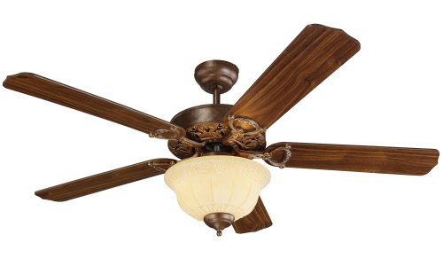Monte Carlo 5OR52BRD Ornate Elite, 52-Inch 5-Blade Ceiling Fan with Light Kit, British Bronze Motor Finish and American Walnut Blades
