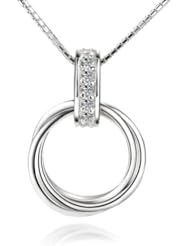 Honeystore Girls 925 Sterling Silver White Gold Plated Nickel Free Swiss Diamond Circle Necklace Color White Length 17.7 inch