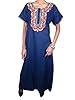 Moroccan Kaftan Floral Embroidered Womens Abaya Caftan Maxi Dress Medium (Ink Blue)