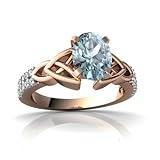 14k Rose Gold Oval Genuine Aquamarine Engagement Ring