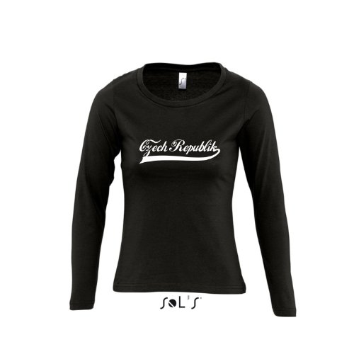 Tschechien Oldschool Czech Republic LÄNDERSHIRT EM / WM FAN Trikot – Damen Langarm Longsleeve T-Shirt S-XL , Deep black – weiß , S