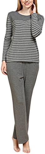 Miyang Couple Men Women Pajama Grey Long Sleeve Sleeping Set Pants 1344 SY1344(GARY(Women) L)