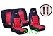A Set of Universal-fit Type X Racing Style Front Bucket Seat Covers, Bench Seat Cover, Steering Wheel Cover and Shoulder Strap Cover - Red