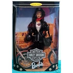 1998 Barbie Collector Edition: Harley Davidson Motor Cycles Barbie with red scarf, leather jacket and Harley leather bag