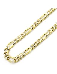 14K Gold 4mm Italian Concaved White Pave Figaro Chain Necklaces ( Available Length 16", 18", 20", 22", 24")