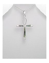 Egyptian cross Shell Pendant Necklace In 92.5 Sterling Silver