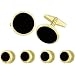 Round Formal Cufflink and Tuxedo Stud Set - Black with Shiny Gold Border