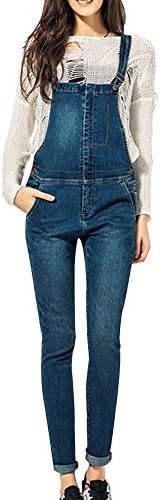 D-CSN Women's Retro Strap Slim Fit Denim Jeans Jumpsuit S Light Blue