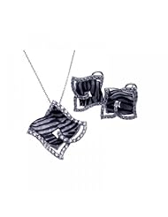 Sterling Silver and CZ Ladies Zebra Print Fashion Necklace and Earrings Set