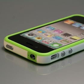 Green / White Bumper Case for Apple iPhone 4 [Total 60 Colors] +Free Screen Protector and Charge USB Cable (371-26)
