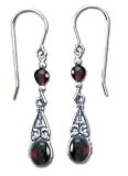Solid Sterling Silver Vintage Romance Garnet Earrings