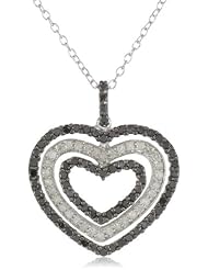 Sterling Silver Black and White Diamond Heart Pendant Necklace with Chain, (1cttw, H-I Color, I3 Clarity),18"