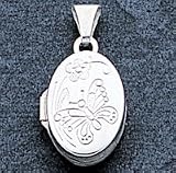 Sterling Silver Butterfly Oval Locket with 20 inch Sterling Silver Chain