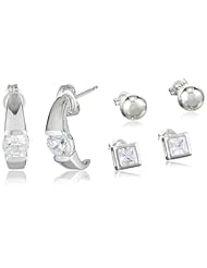 Sterling Silver Simulated Diamond Multi-Shape Set of Three Earrings