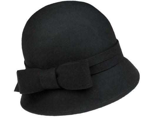 Capelli New York Blocked Wool Felt Cloche Hat With Double Self Band And Bow With Detail Grey