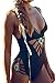 EVALESS Womens Black Beaded Lattice One Piece Swimsuit Black Large Size