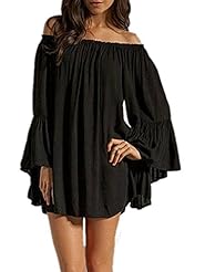 Plus Size Sexy Long Sleeves Off the Shoulder  Chiffon Summer Tunic/Mini Dress  With Ruffles