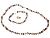 Freshwater Multi Color Chocolate 6-6.5mm Pearl Earring, Necklace, and Bracelet Set with 14K Yellow Gold Clasp