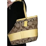 COACH F13548 Signature Stripe Tote Bag Handbag Purse Khaki/Yellow Authentic W/ Tags $268 MSRP