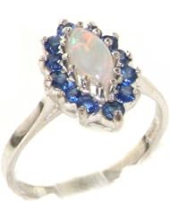 High Quality Solid 925 Sterling Silver Genuine Natural Opal & Sapphire Cluster Ring - Finger Sizes 4 to 12 Available
