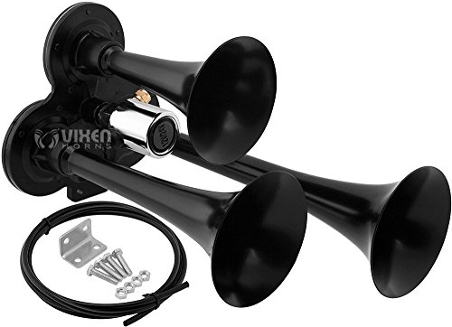 reviews Vixen Horns Loud 135dB 3/Triple Trumpet Train Air Horn with 12V/24V Electric Solenoid Black VXH3311B