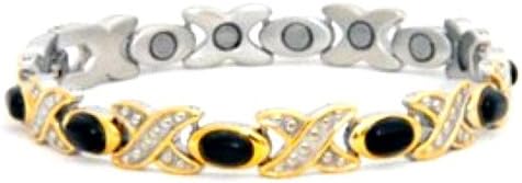 Women's X's & O's Magnetic Therapy Bracelet with Onyx Colored Beads - Non-allergenic