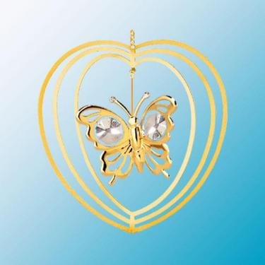 24K Gold Plated Butterfly Heart Ornament – Swarovski Crystal 24K Gold Plated Butterfly Heart Ornament – Swarovski Crystal