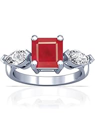 Platinum Emerald Cut Ruby Three Stone Ring