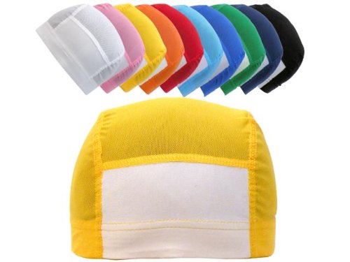 男女兼用ジュニア[SWIMCAP(スイムキャップ)]男女兼用名前札付きメッシュスイムキャップ◇黄-L(54-59cm)