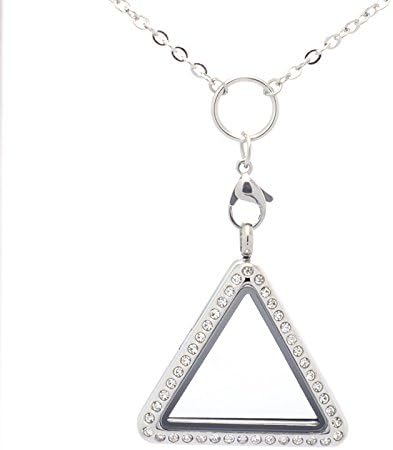 Lefeng Triangle Rhinestone Stainless Steel Memory Floating Locket + 30 inch Rolo O Necklace