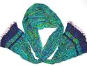 Turkish Delight Hand Printed 100% Cotton Anokhi Crinkle Scarf with Beaded Borders, 15 inches X 60 inches