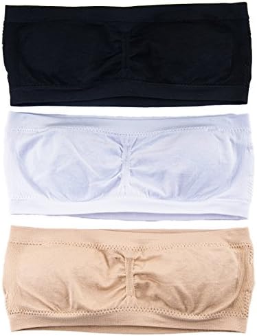 Big Girls 2 or 3 Bandeau Bras w/ Removable Pads And Straps (Small, Black/White/Tan)