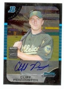 Cliff Pennington Autographed/Hand Signed baseball card (Oakland Athletics) 2005 Topps Bowman Chrome