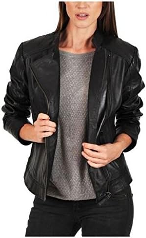 Softskin Leather Womens Genuine Lambskin Bomber Biker Leather Jacket