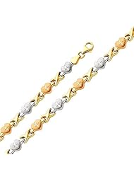 14K 3 Tri-color Diamond Cut Stampato Heart Bracelet with Lobster Claw Clasp - 7.25" Inches