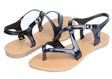 Womens Roman Gladiator Sandals Flats Patent Leather Thongs Shoes 4 Colors (9, Black 2553)