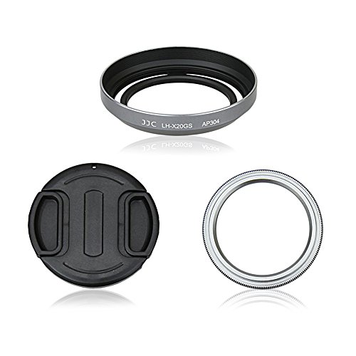 JJC LH-X20GS Metal Lens Hood Shade + Lens Adapter High Quality MC UV filter + Lens Cap Kit For Fujifilm X10 X20 Replaces Fujifilm LHF-X20B Silver