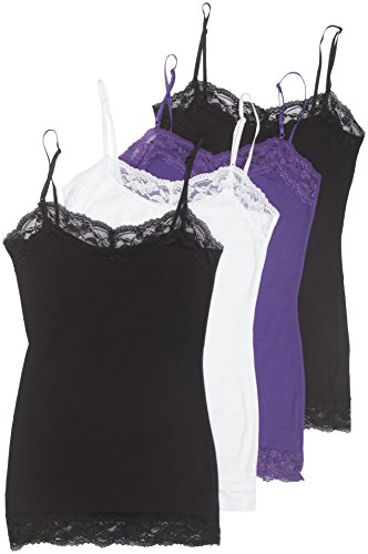4 Pack Zenana Women's Lace Trim Tanks Small Black, Black, White, Purple