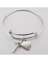 Large Bangle Bracelet with Peridot Birthstone Cross & Engravable Heart