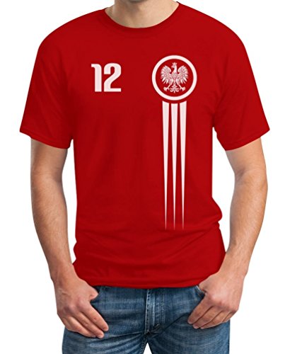 Polen Polska Trikot Fanshirt Euro 2016 Nationalmannschaft T-Shirt Small Rot