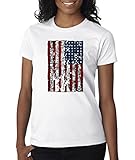 American Flag Distressed Tattered Vintage USA Patriot Ladies T-Shirt S-2XL - White - M
