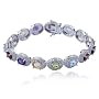 Rhodium Overlay Sterling Silver Oval Multi-Gemstone & Diamond Bracelet, 7.25"