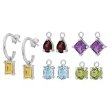 Sterling Silver Hoop Earrings with Citrine, Garnet, Amethyst, Blue Topaz and Peridot...